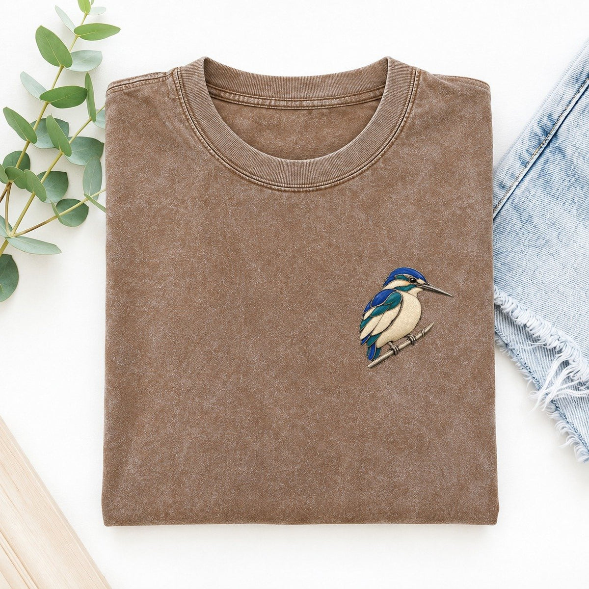 Kingfisher Reed Rest Keepsake Emblem Left Chest Vintage T-shirt – Brown