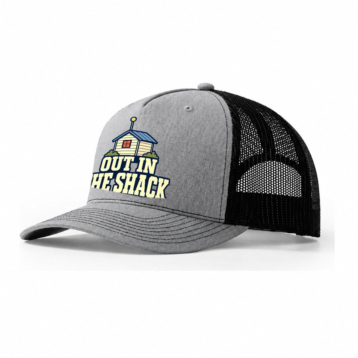 Out In The Shack Amateur Radio Trucker Hat – Sport Grey Black