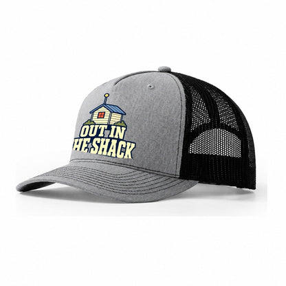 Out In The Shack Amateur Radio Trucker Hat – Sport Grey Black