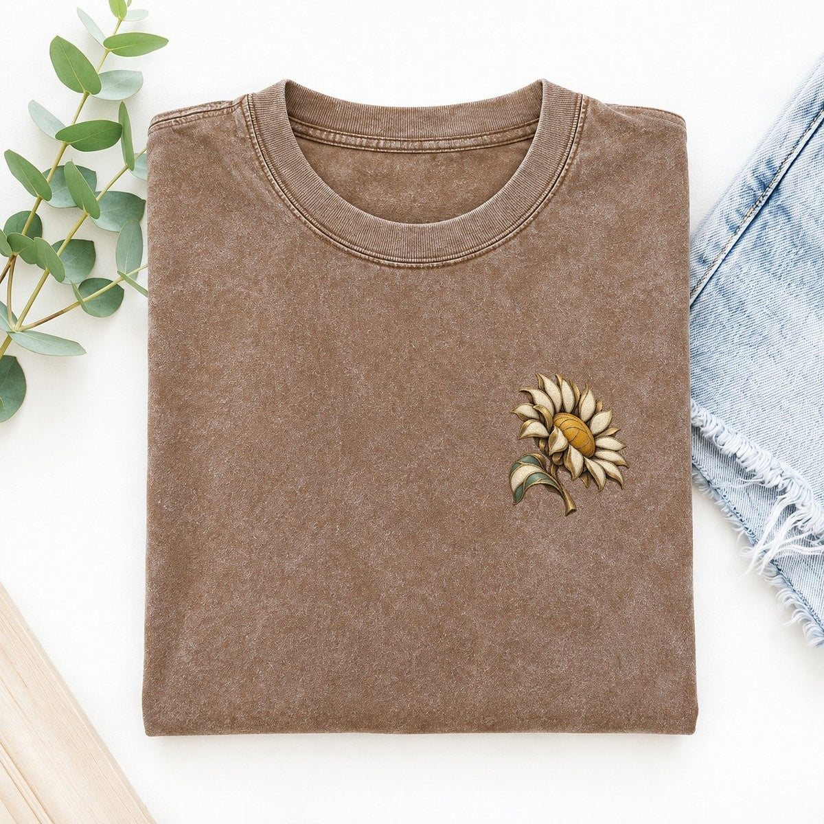 Sunflower Quarter Turn Keepsake Emblem Left Chest Vintage T-shirt – Brown