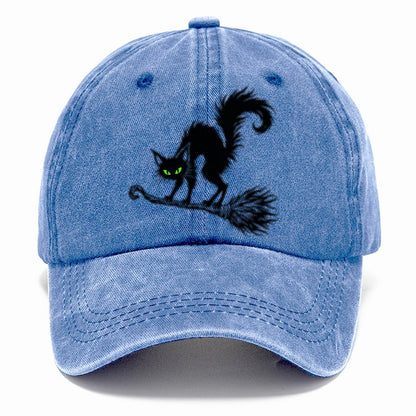 Black Cat Arched On A Broomstick Witch Magic Classic Cap – Summer Sky