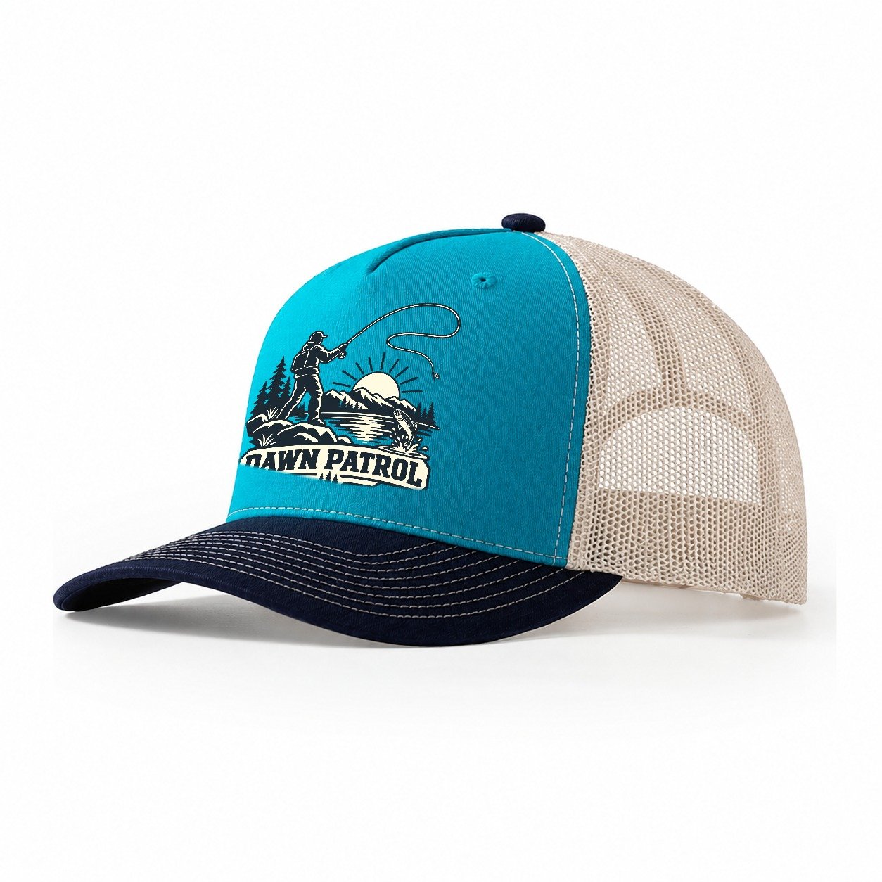 Dawn Patrol Angler Fishing Elegant Trucker Hat – Teal Navy