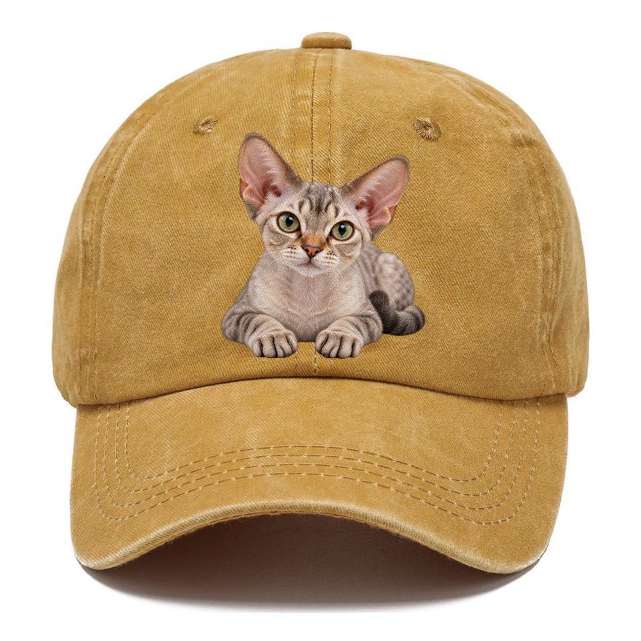 Devon Rex Reclining Paws Forward Realistic Cat Portrait Classic Cap – Golden Harvest