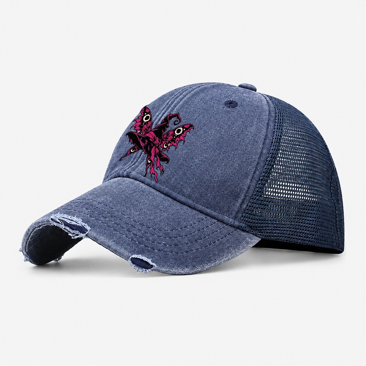 Moth Winged Witch Hat Witch Magic Washed Trucker Hat – Navy
