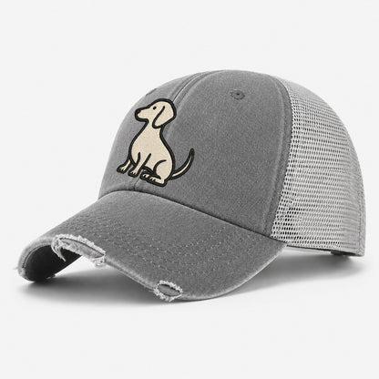 Dachshund Long Body Profile View Washed Trucker Hat – Grey