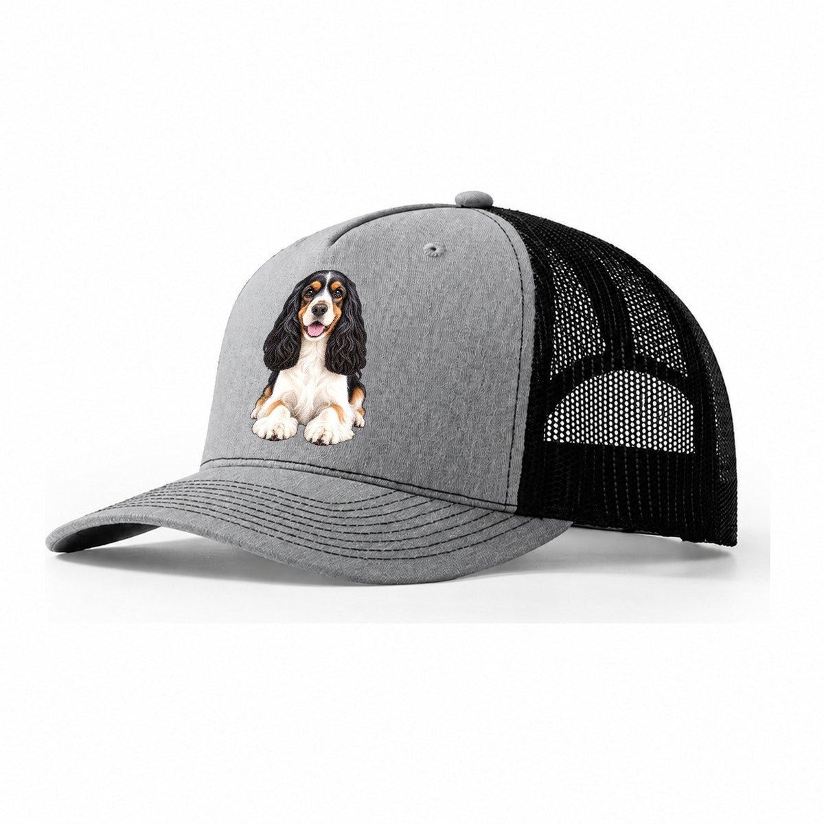 Tri Color Cocker Spaniel Trucker Hat – Sport Grey Black