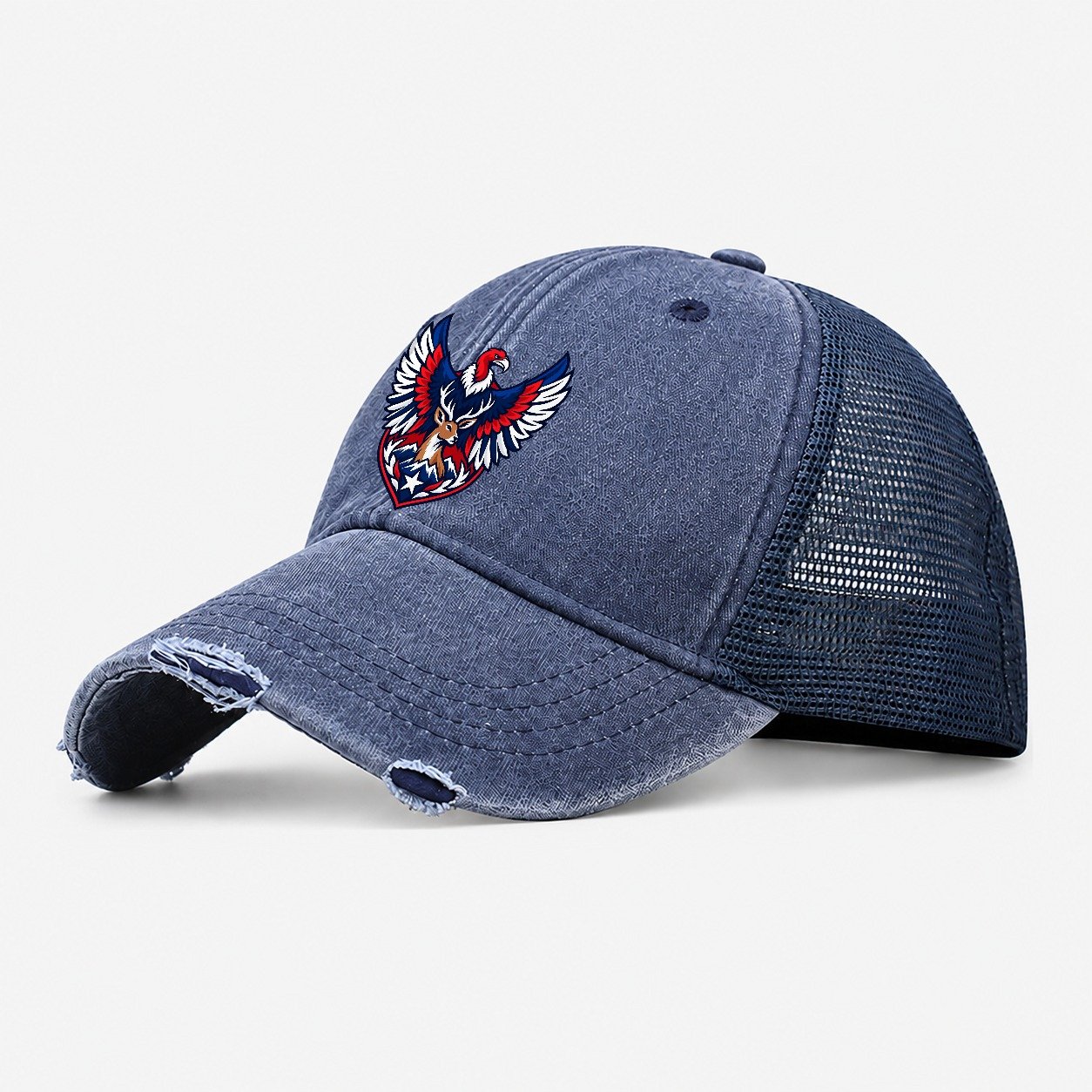 Chile Minimal Emblem Country Logos Washed Trucker Hat – Navy