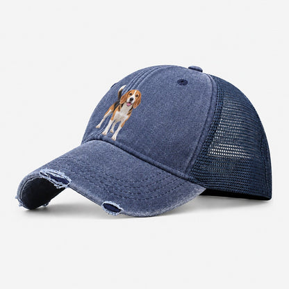 Beagle Standing Top Breeds Washed Trucker Hat – Navy