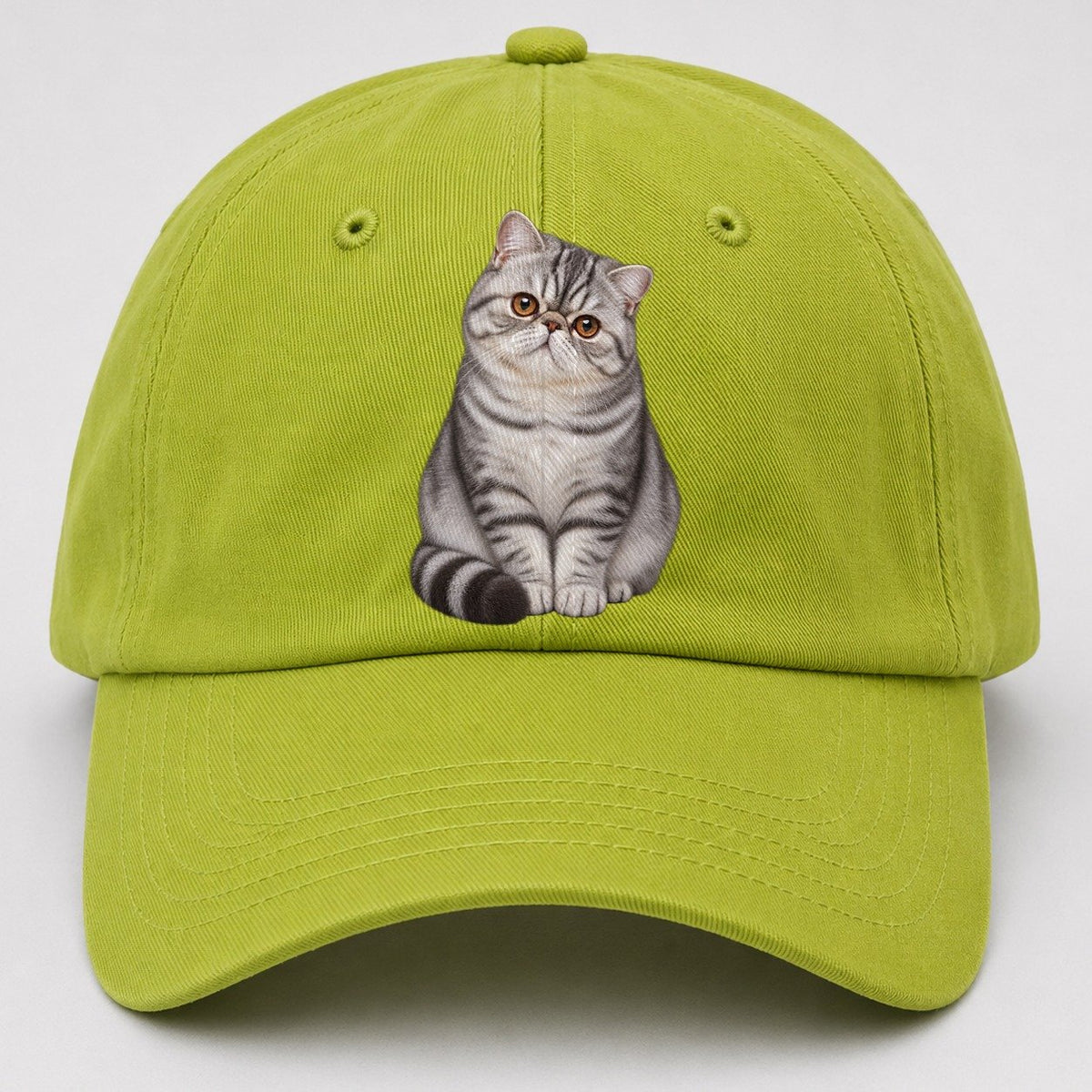 Exotic Shorthair Seated Portrait Realistic Cat Portrait Baseball Cap – Fluorescent Green
