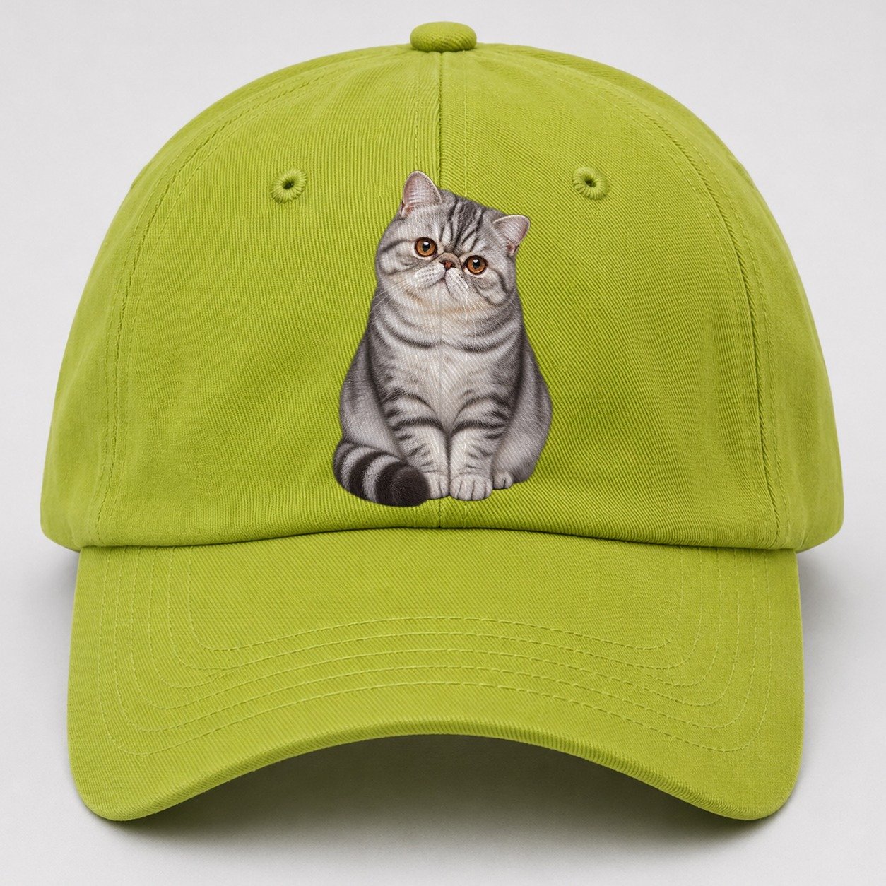 Exotic Shorthair Seated Portrait Realistic Cat Portrait Baseball Cap – Fluorescent Green