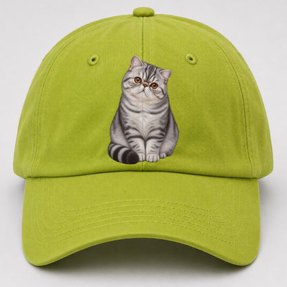 Exotic Shorthair Seated Portrait Realistic Cat Portrait Baseball Cap – Fluorescent Green