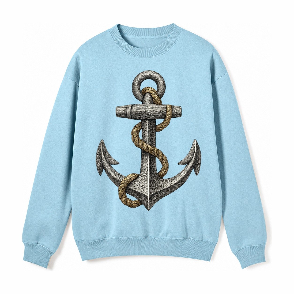 Anchor And Rope Fleece Sweatshirt – Light Blue
