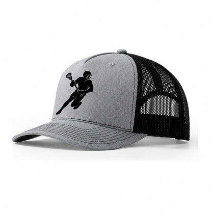 Lacrosse Player Cradling Stick Trucker Hat – Sport Grey Black