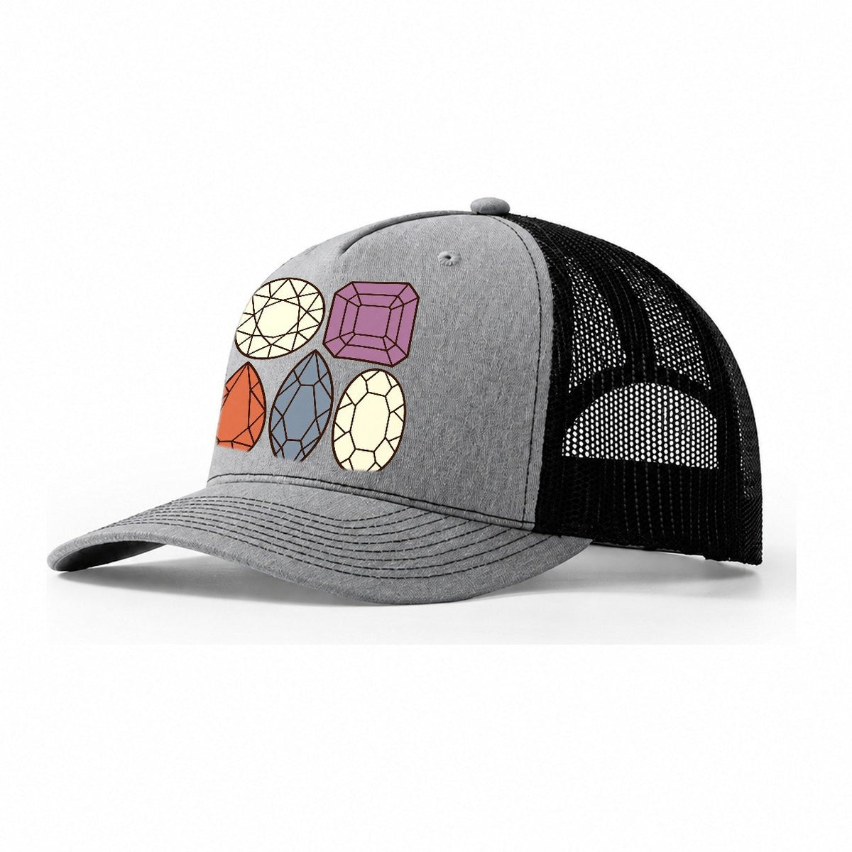 Gem Cut Silhouette Set Rocks And Minerals Trucker Hat – Sport Grey Black