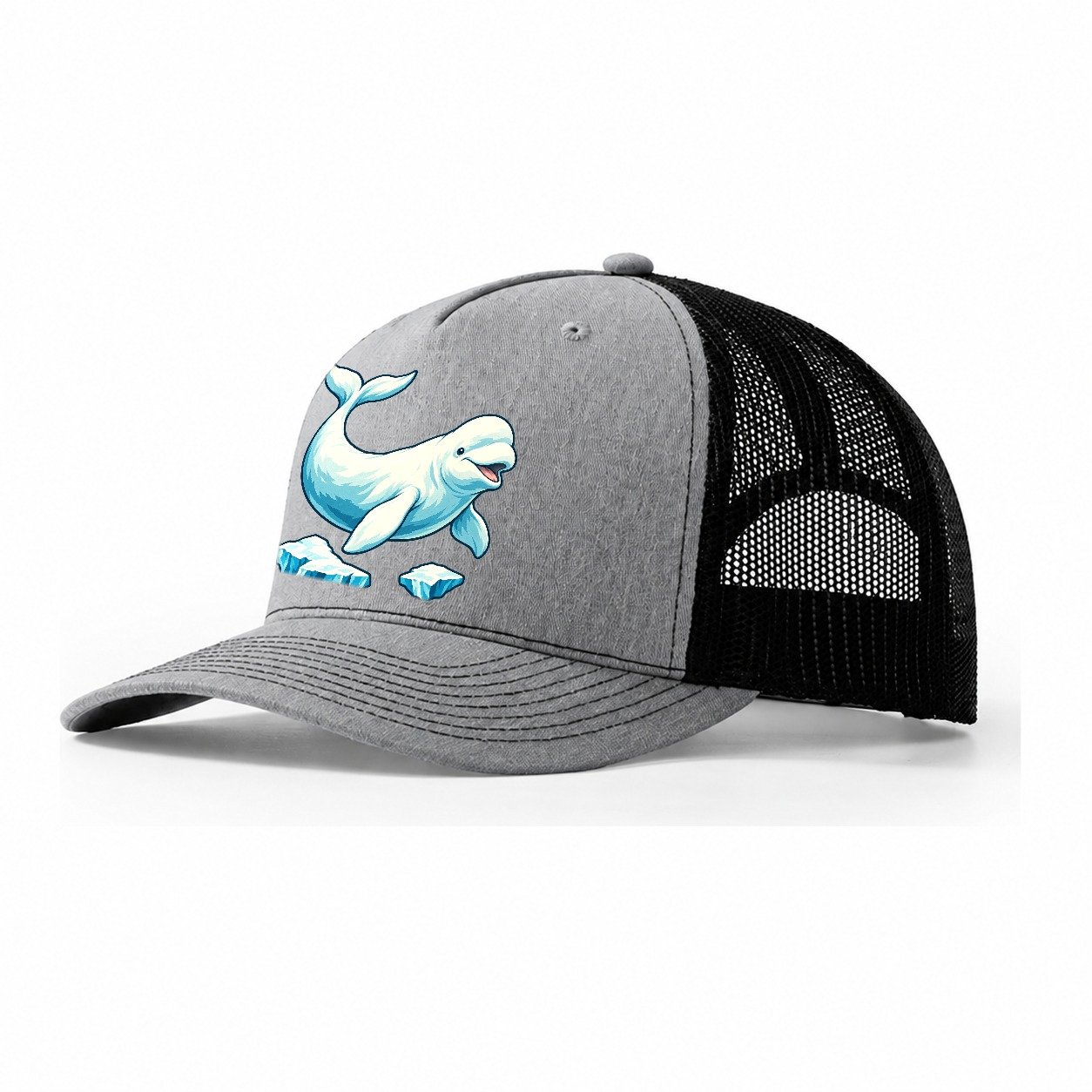 Beluga Whale And Floating Ice Canada Cultural Icons Trucker Hat – Sport Grey Black