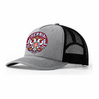 Serbia Retro Badge Country Logos Trucker Hat – Sport Grey Black