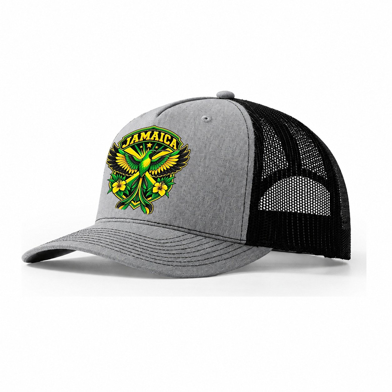 Jamaica Retro Badge Country Logos Trucker Hat – Sport Grey Black