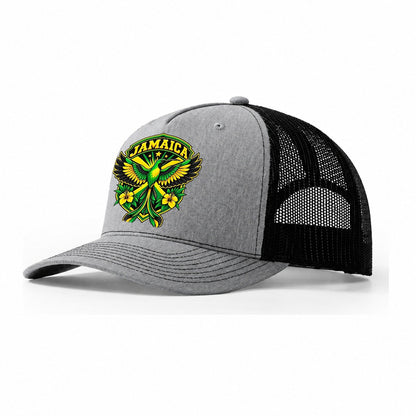 Jamaica Retro Badge Country Logos Trucker Hat – Sport Grey Black