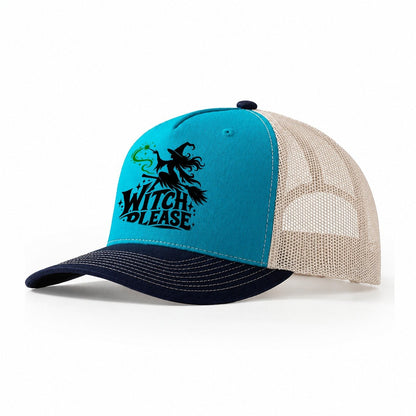 Witch Please Slogan Witch Magic Trucker Hat – Teal Navy