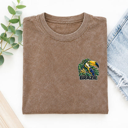 Brazil Country Pride Left Chest Vintage T-shirt – Brown
