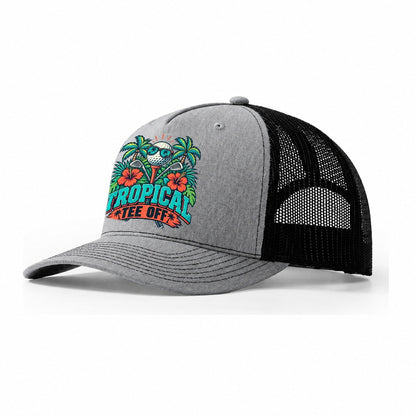Tropical Tee Off Golf Life Trucker Hat – Sport Grey Black