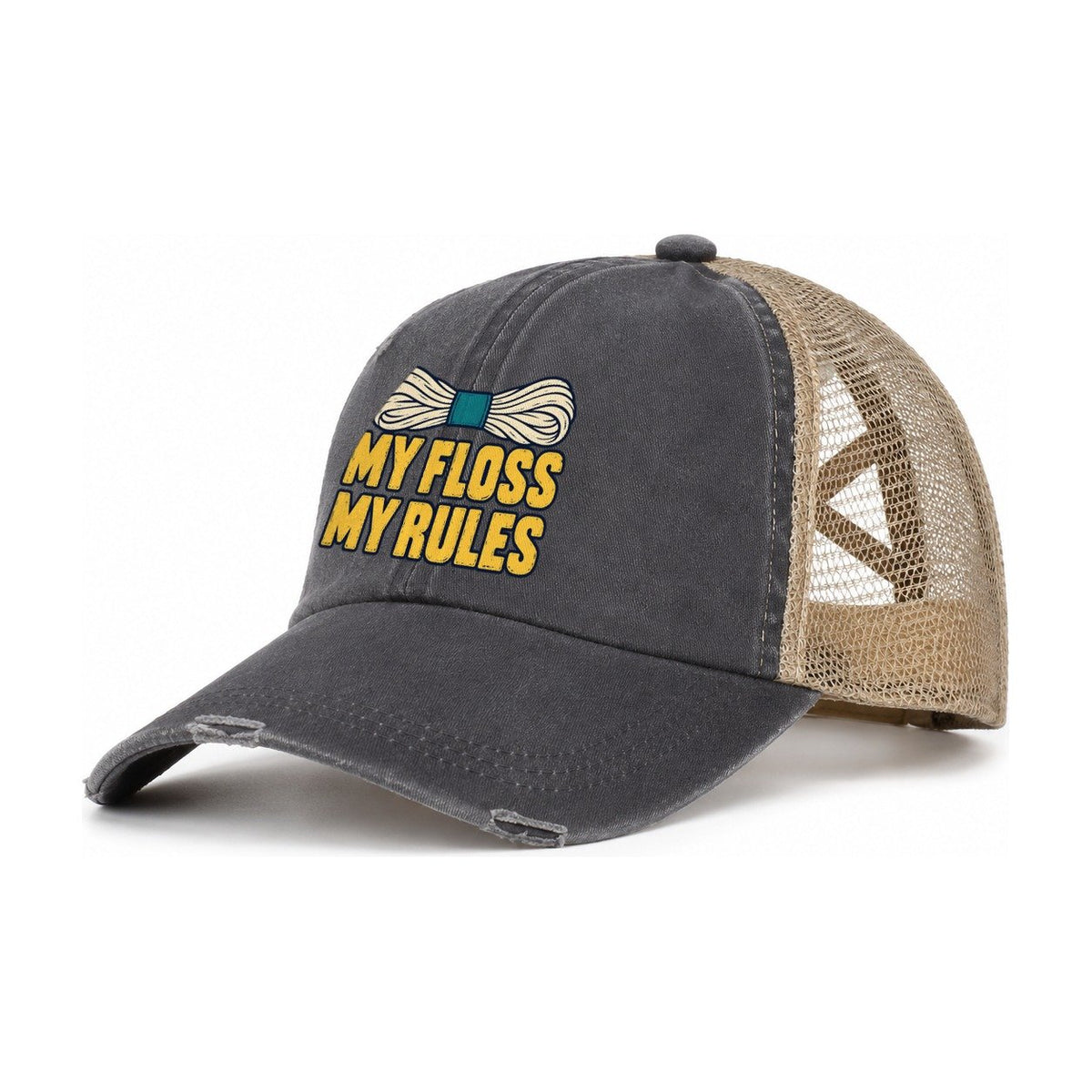 My Floss My Rules Women's Ponytail Trucker Hat – Charcoal Khaki