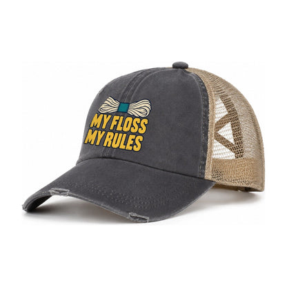 My Floss My Rules Women's Ponytail Trucker Hat – Charcoal Khaki