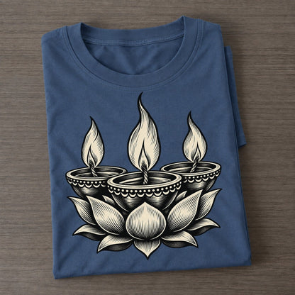 Hindu Diwali Diya Cluster World Faiths Ink Figures Classic T-shirt – Twilight Navy