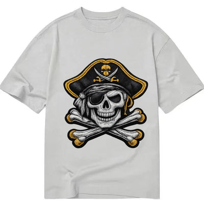 Embroidered Patch Design Pirate Skull Jolly Roger Skull In B Classic T-shirt – Grey
