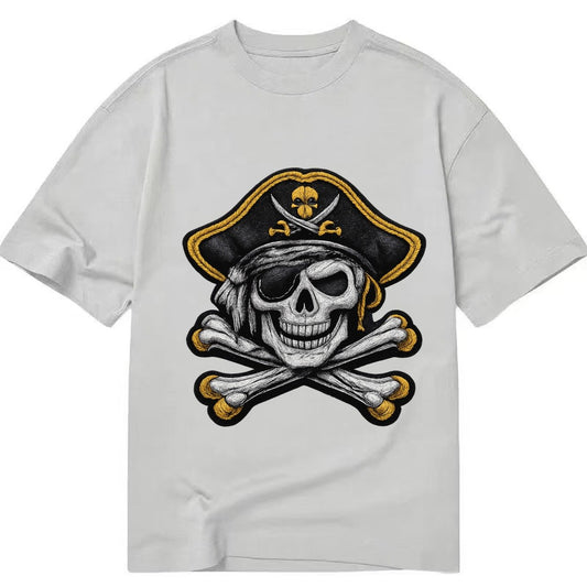 Embroidered Patch Design Pirate Skull Jolly Roger Skull In B Classic T-shirt – Grey
