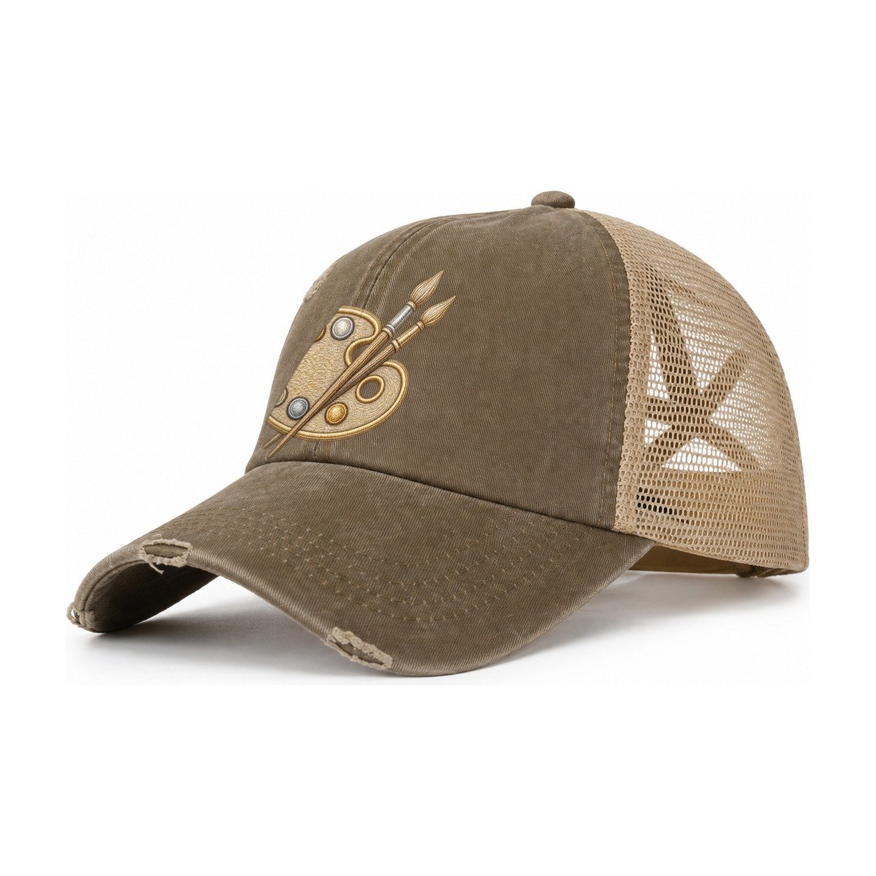 Artist Palette Women's Ponytail Trucker Hat – Coffee Khaki