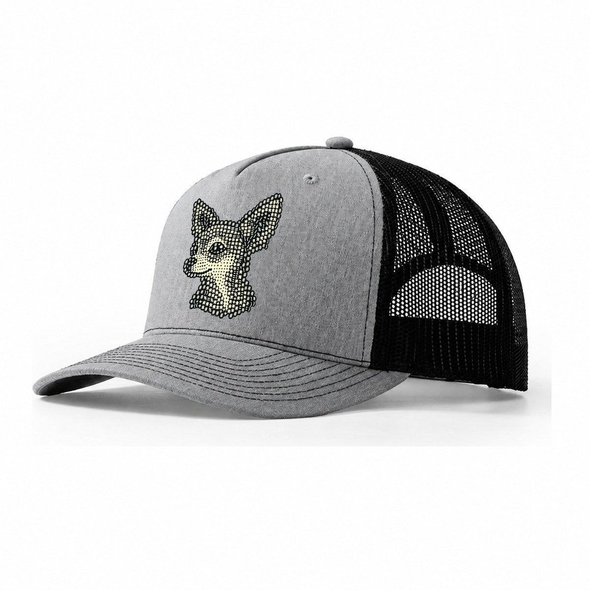 Chihuahua Side Glance Trucker Hat – Sport Grey Black