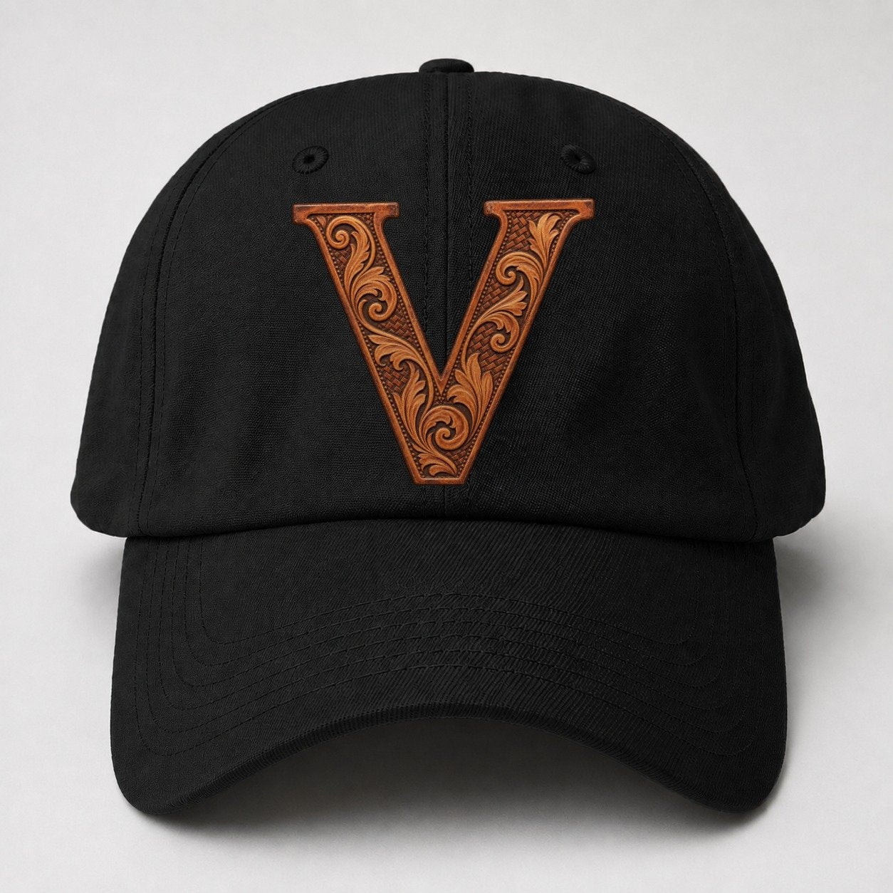 Tooled Leather V Monogram Baseball Cap – Black