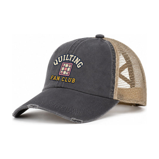 Quilting Fan Club Women's Ponytail Trucker Hat – Charcoal Khaki