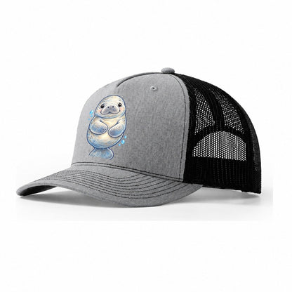 Manatee Front Flipper Hug Sea Sprite Trucker Hat – Sport Grey Black