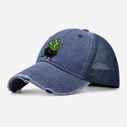 Bubbling Cauldron Witch Magic Washed Trucker Hat – Navy