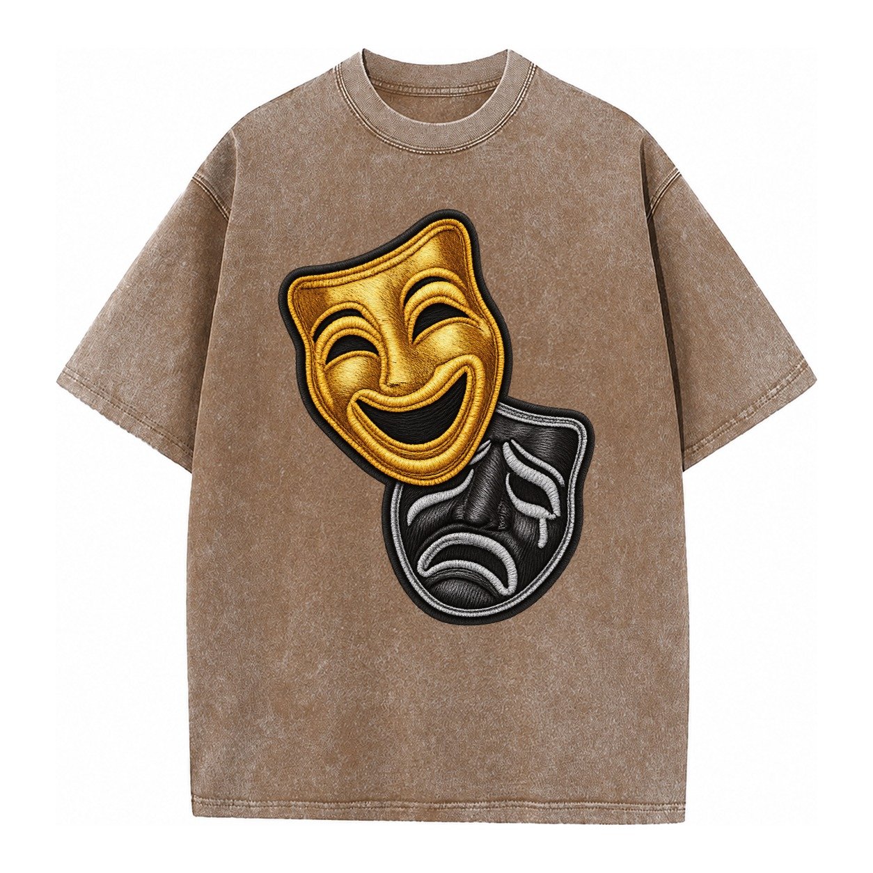 Broadway Masks Comedy Tragedy Masks In Gold And Black Theate Vintage T-shirt – Brown