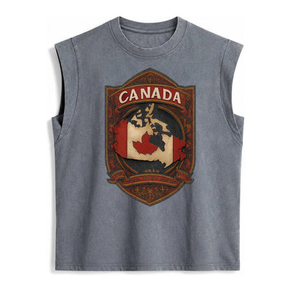 Canada Map Vintage Washed Tank – Grey