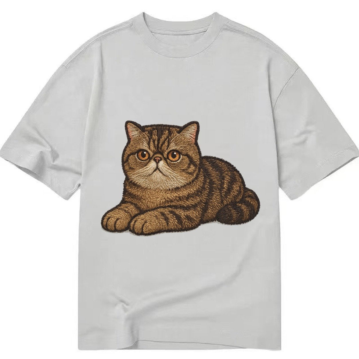 Exotic Shorthair Flat Face Plush Coat Relaxed Lying Down Wit Classic T-shirt – Grey