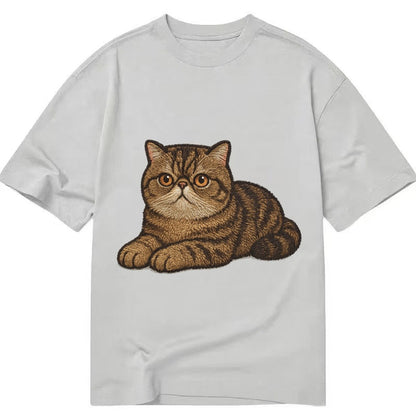 Exotic Shorthair Flat Face Plush Coat Relaxed Lying Down Wit Classic T-shirt – Grey