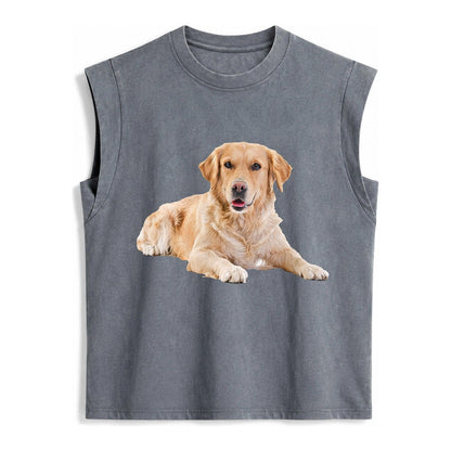 Golden Retriever Laying Dow Vintage Washed Tank – Grey