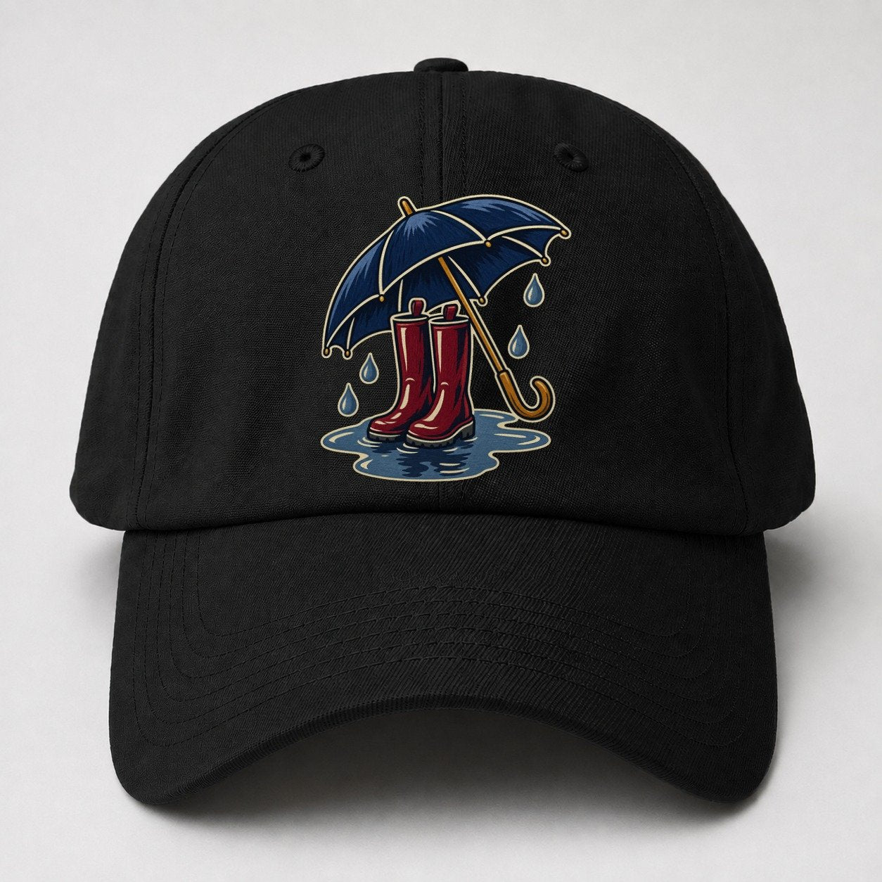Rainy Day Umbrella And Wellington Boots Uk Culture Heritage Baseball Cap – Black
