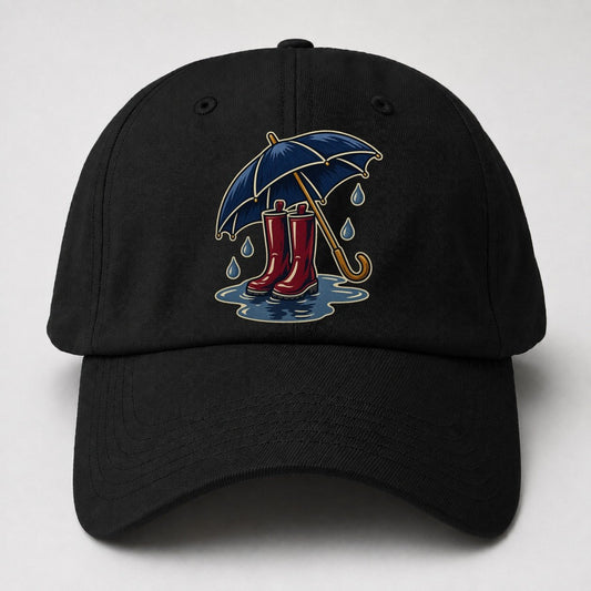 Rainy Day Umbrella And Wellington Boots Uk Culture Heritage Baseball Cap – Black