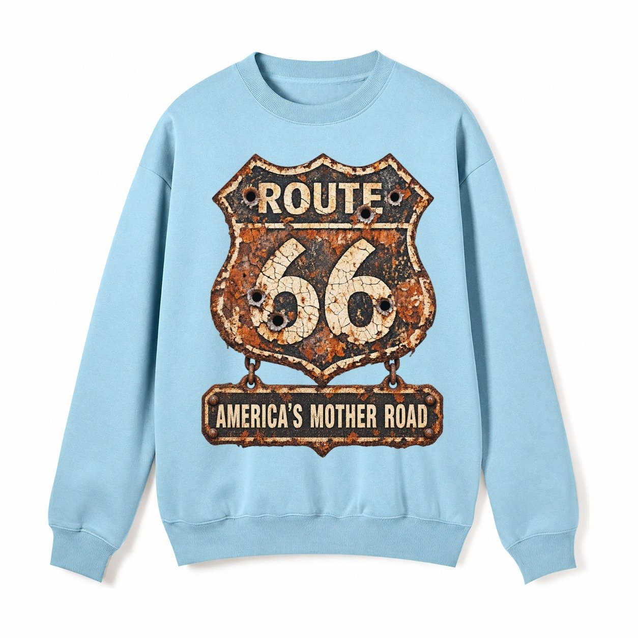 Route 66 Weathered Fleece Sweatshirt – Light Blue