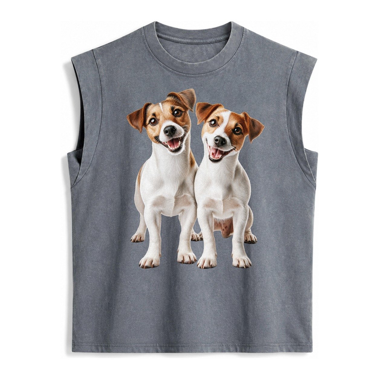 Two Jack Russels Vintage Washed Tank – Grey