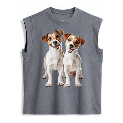 Two Jack Russels Vintage Washed Tank – Grey