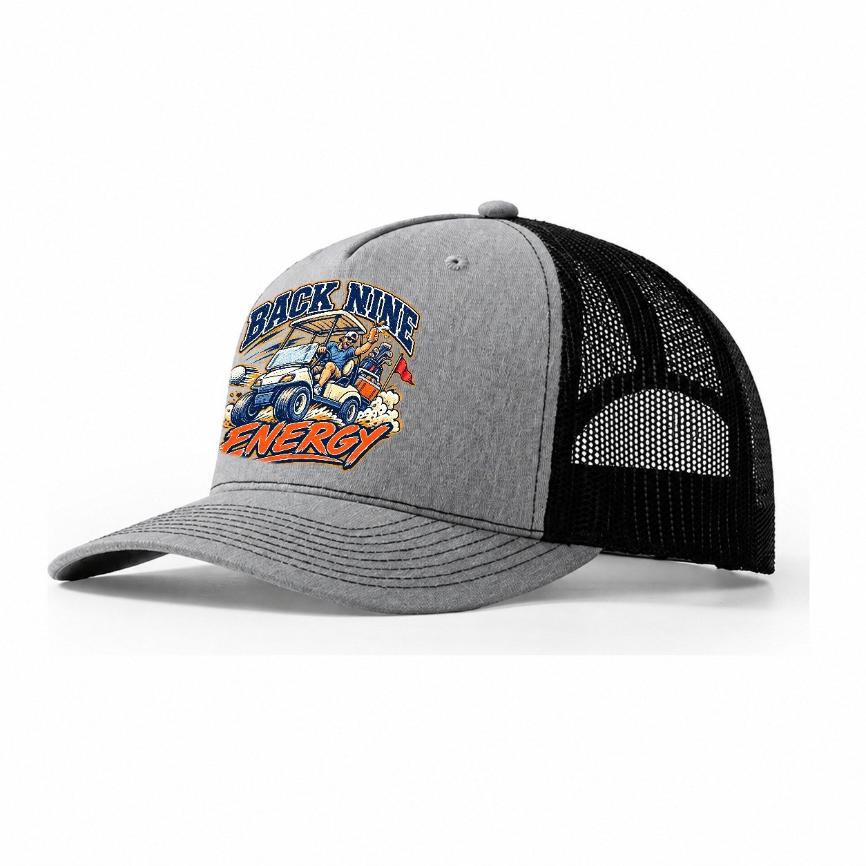 Back Nine Energy Golf Life Trucker Hat – Sport Grey Black