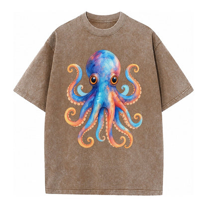 Octopus Cute Vintage T-shirt – Brown