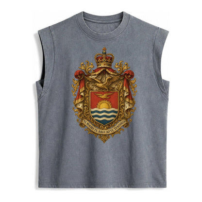 Golden Peace Embroidered Vintage Washed Tank – Grey