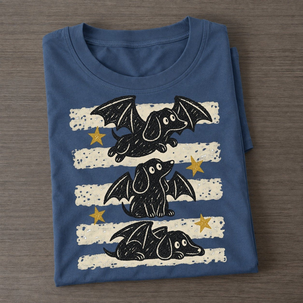 Chalk Bat Wing Dachshunds Night Stripes Classic T-shirt – Twilight Navy